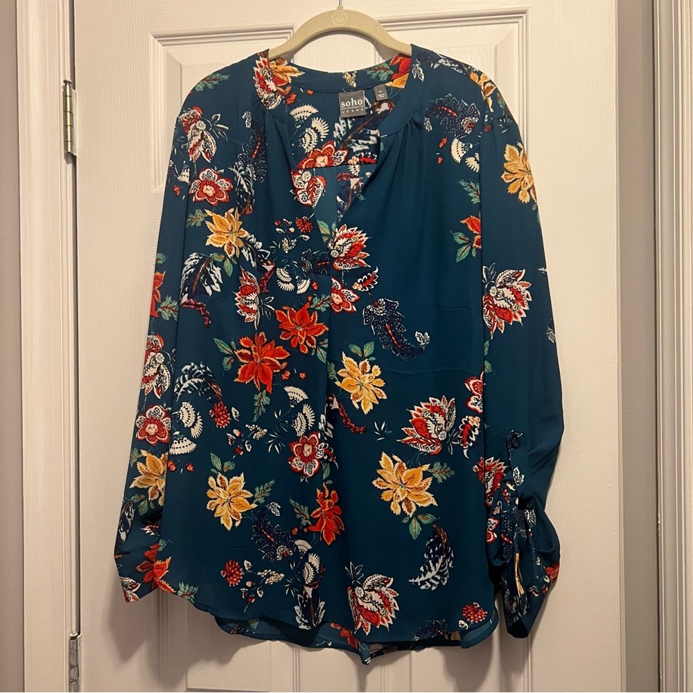 MY&Co Teal Floral Blouse XL